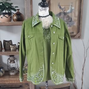 Quacker Factory Embellished Olive Green Women's Jacket & Top Set
